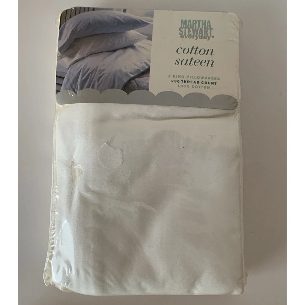 VTG Martha Stewart White 100% Cotton 2 King Pillowcases 230 Thread Count Kmart